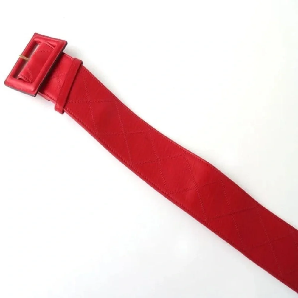 Authentic CHANEL wide red leather gold hardware vintage belt 80cm
